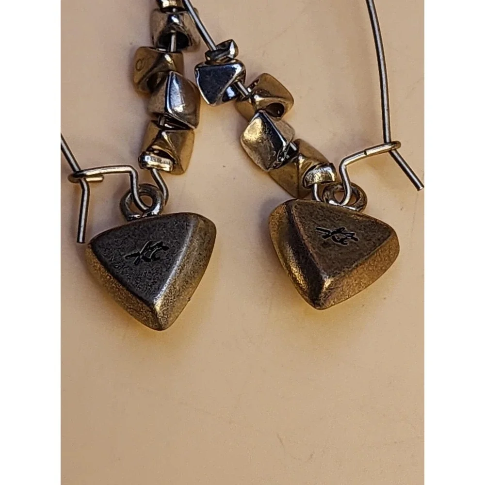 Vintage KENNETH COLE REACTION Signed Aqua Gold & Silver Tones Dangle Earrings
